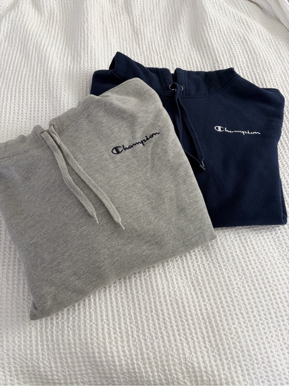 Men’s Champion Embroidered Logo Hoodies - Gray & Navy - size M - 2 for $16